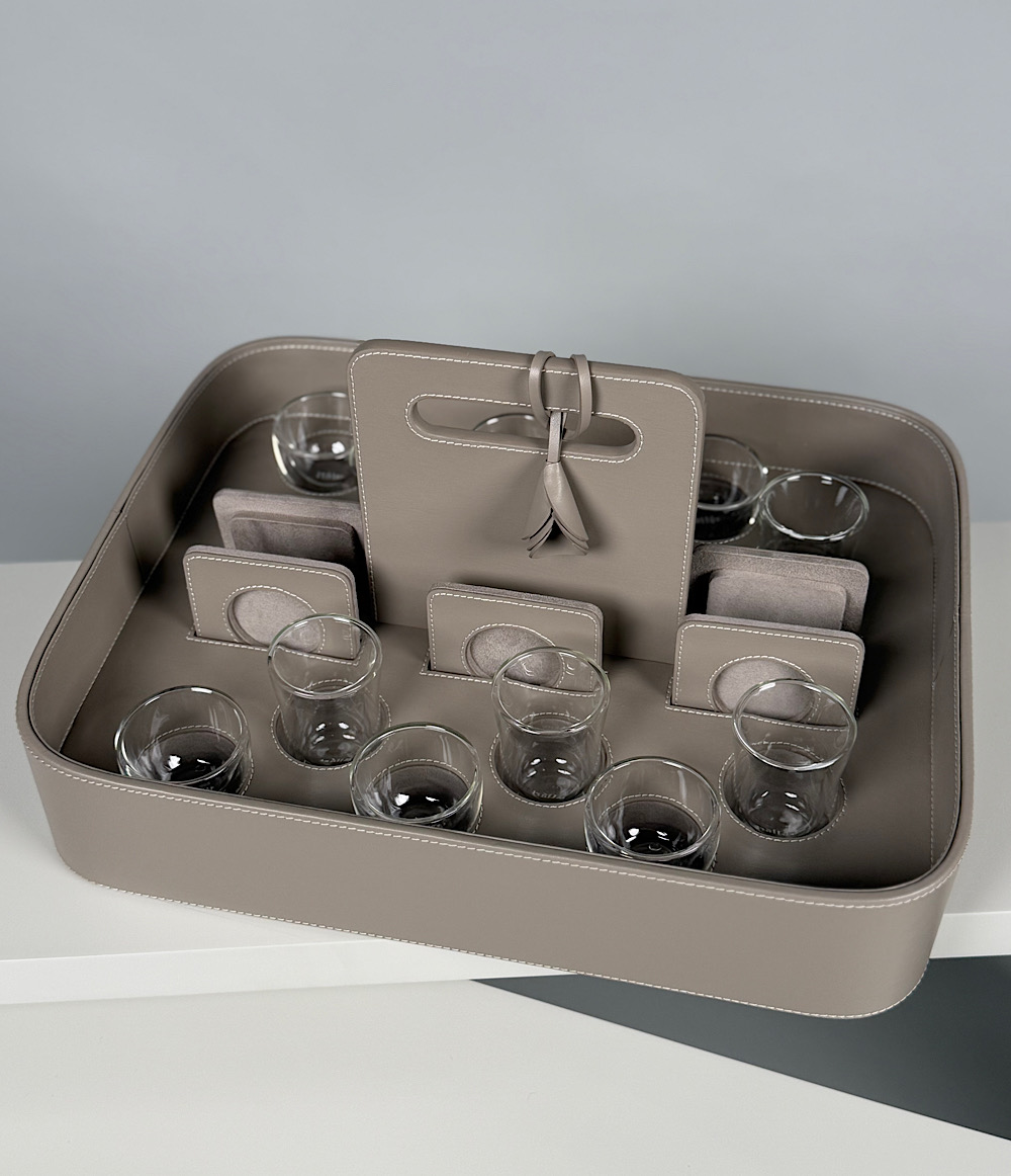 TEA & COFFEE SET TRAY - GRAY